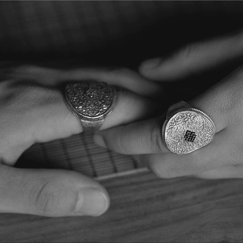 Mongolian group flower silver coin shape sterling silver ring